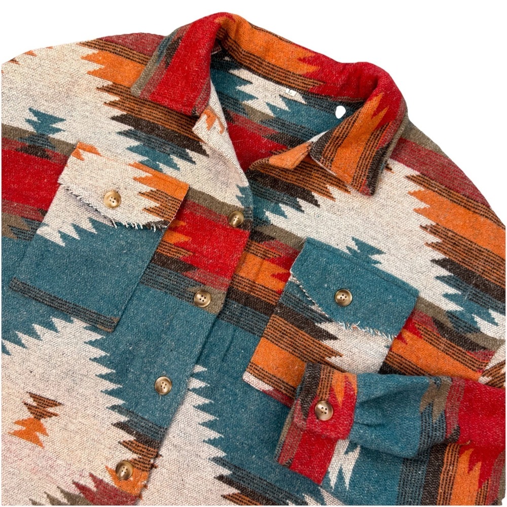 La Miel Women's Large Oversized Aztec Southwest Western Jacket Shirt